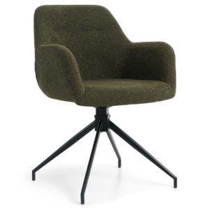Amanda Dining Chair Armchair/Swivel Chair – Dark Green Boucle, With 360 Degree Swivel Function