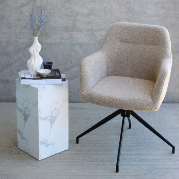 Amanda Eetkamerstoel Armstoel/Draaistoel – Beige boucle, Met 360-Graden Draaifunctie - Afbeelding 4