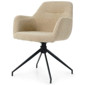 Amanda Eetkamerstoel Armstoel/Draaistoel – Beige boucle, Met 360-Graden Draaifunctie