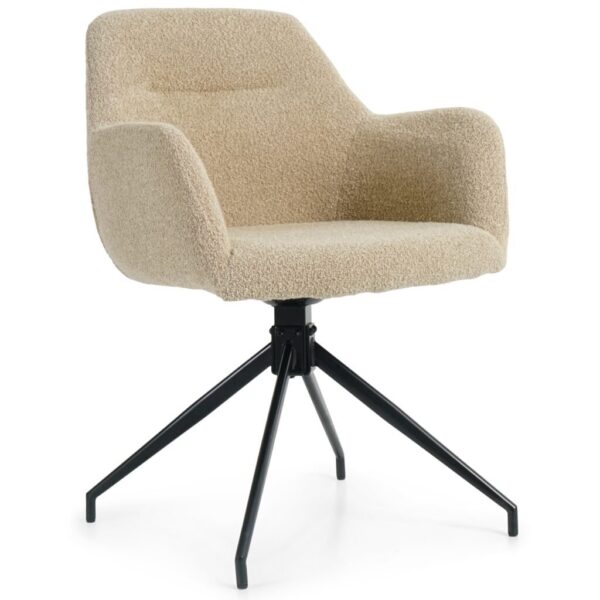 Amanda Eetkamerstoel Armstoel/Draaistoel – Beige boucle, Met 360-Graden Draaifunctie